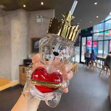 Starbucks China 2022 Valentine's Day Gold Crown Bear Style 18oz Glass Straw Cup picture