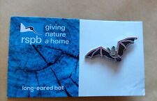 RSPB PIN BADGE BRITISH,( LONG EARED BAT),{GNAH} CHARITY PIN BADGE ON CARD  picture