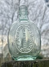 Antique T & J Minns Wine Merchants Liquor Flask, Aqua, 5 1/2”, Beautiful Cond picture