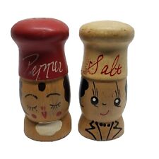 Vintage Wooden Mr Salt Mrs Pepper Shakers 2.5