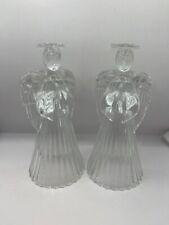 VTG 1992 Avon Glowing Angels Crystal Candlestick Holders 24% Lead Crystal Set 2 picture
