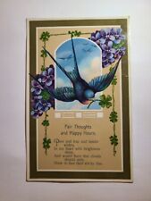 Vintage Antique Postcard Bluebird Clover Purple Flowers Swallow picture