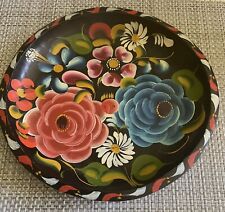 Lush Flowers Hand Painted Vintage Wood Folk Art Mexican Batea Tole Tray Bowl picture