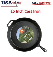 15 Inch Cast Iron Skillet Frying Oven With Handle Cooking Pre-Seasoned Cookware picture