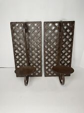 Pair of Heavy Metal Lattice Work Candle Holder Wall Sconces Garden Rustic picture
