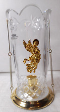 Teleflora 24% Lead Crystal Glass Candle Chimney Gold Angel Emblem 7 1/4