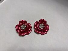 Vintage Pink Molded Metal Rhinestone Rose Buttons Set Of 2 picture
