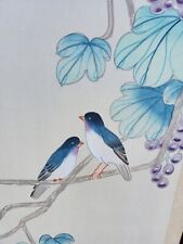 Huge Water Color On Silk Painted Screen with Grapes, Floral and Bird Motif picture