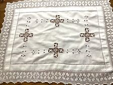 Vintage Antique White Cotton & Lace Table Centre Tray Cloth Hand Stitched picture