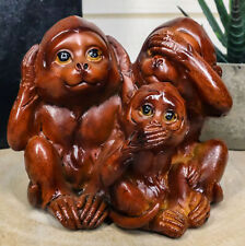 See Hear Speak No Evil Monkeys Figurine in Faux Mahogany Wood Finish Figurine picture