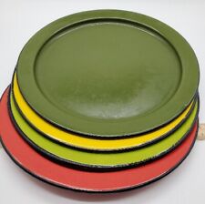 Vintage Enamel Meta Plates, Set Of 4, Red, Yellow, Lime Green,  Dark Green, OTO  picture