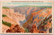 Grand Canyon Yellowstone Wyoming Lower Falls Inspriation Linen Vintage Postcard picture