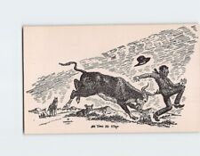 Postcard No Time To Stop Bull Chasing a Cowboy Art Print picture
