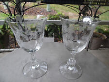 SET 2 HEISEY Glass CLEAR WAVERLY Etched ROSE Stemmed WATER WINE GLASSES 6 1/2