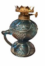 Vintage Blue Glass Kerosene/ Oil Lamp Made in Hong Kong 6.5