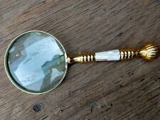 Antique Brass & Mother of Pearl Magnifying Glass Map Reading Magnifier Glass Gif picture