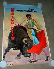 Authentic 1960's Western Airlines Mexico City Tuser Bullfighter Poster #2 EUC picture