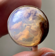 VERY RARE OREGON OPAL POLISHED CONTRA LUZ ETHEREAL LANDSCAPE CRYSTAL RING .925 picture