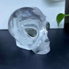 1pc Natural Clear Quartz Hand Carved Alien Skull Crystal Reiki Healing Decor picture