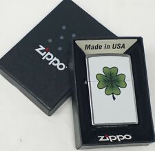 Zippo Custom Lighter - Brush Finish Chrome Lucky Irish Four Leaf Clover Design picture