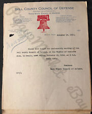 Nov 1918 BELTON Bell County Texas COUNCIL of DEFENSE Letter WWI Spanish FLU Era picture