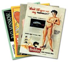 SET of 4 (Four) Vintage Fishing Lure Mini PINUP Girl Poster Tackle Box MAGNETS picture