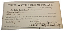 AUGUST 1878 WHITE WATER RAILROAD PREFERRED CAPITAL STOCK TRANSFER FORM picture