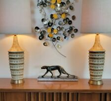 Pair Vtg. Mid Century Modern Plaster  w/Gold & Brown Glaze Table Lamps picture