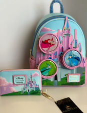 NEW Loungefly Disney SLEEPING BEAUTY Stained Glass CASTLE Mini Backpack + Wallet picture