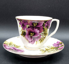 Grace's Teaware Purple Violets Pansies Cup Saucer Teacup Set Cottagecore French picture