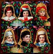 Gorgeous Lot of 6~Children in Bells~ with Holly~Antique Christmas Postcards Set~ picture