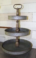 Primitives by Kathy Rustic 3 Tier Round Tray Display Farmhouse Galvanized Metal picture