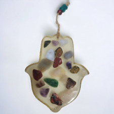 Vintage Resin Epoxy Hamsa Hand Wall Hanging with Gemstones Home Blessing Judaica picture
