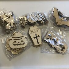 Halloween Assorted Wooden Shapes Ornaments Crafts Witch RIP JackoLantern Lot/44 picture