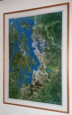 Puget Sound Washington WA satellite photograph matted framed vintage 1987 map picture