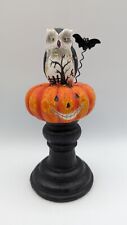 Resin Vintage Style Pumpkin Head Owl Bat Halloween Figurines Statue picture