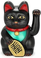  Feng Shui  BECKONING CAT Wealth Lucky Waving Kitty Maneki Neko BLACK 6 inch picture