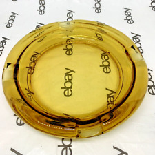 Vintage Large Round Light Amber Ashtray Glass Cigar 8” Heavy 4 Slots picture