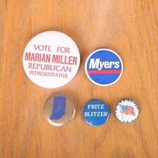 Lot 5 Vintage Political Pins Buttons Pinback Indiana Marian Miller Myers Fritz picture