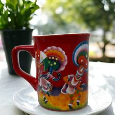 Nescafe Clasico Mexico Mug Coffee Cup Red Oaxaca Pictorial Mexican Folk Dancers picture
