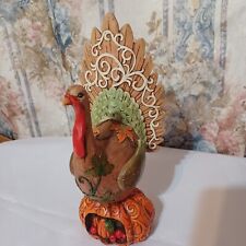 Whimsical Thanksgiving Fall Turkey Decoration On A Pumpkin 12” Tall X 5” Wide  picture
