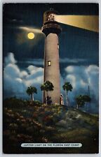 Night View Jupiter Light House Fort Jupiter Florida FL UNP Linen Postcard K9 picture