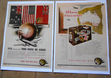 2 X 1946 AUSTRALIAN NATIONL AIRLINES ADVERTISEMENT WING YOUR WAY WITH ANA picture