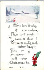 Christmas Santa Sleigh Carrying Tree Snow Scene EMP 1915 postcard JP12 picture