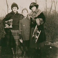 Chicago Ice Skating Family Photo 1920s Vintage Snapshot Women Boy Child IL A1235 picture