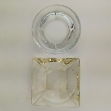 2 Mid-Century Modern Ashtrays Pale Amber Square and Clear Round picture