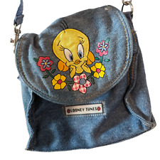 Tweety Bird Looney Tunes Mini Denim Crossbody Bag Purse Embroidered Flowers 1998 picture