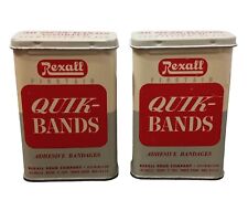 Vintage Rexall Drug Co Quik-Bands Adhesive Bandages Empty Tins Lot Of 2 picture