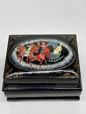 Vintage 2 Tiered Russian Trinket Box Lacquered Troika Signed Hand Painted Wood picture