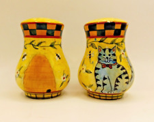 VTG 2001 Lang & Wise Country-Style Cat & Rabbit Bees Salt Pepper Shaker Set picture